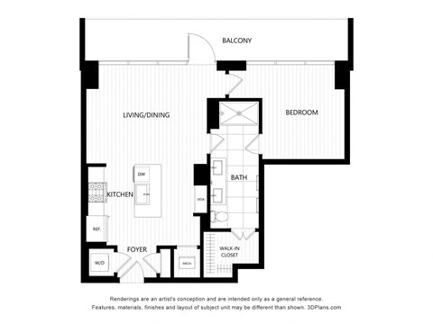 a floor plan of a bedroom apartment with an open floor plan